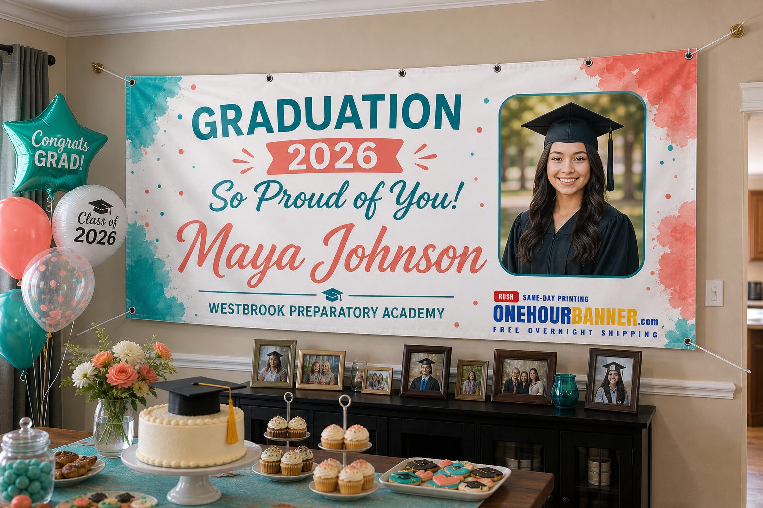 Class of 2026 graduation banner custom printed overnight by OneHourBanner